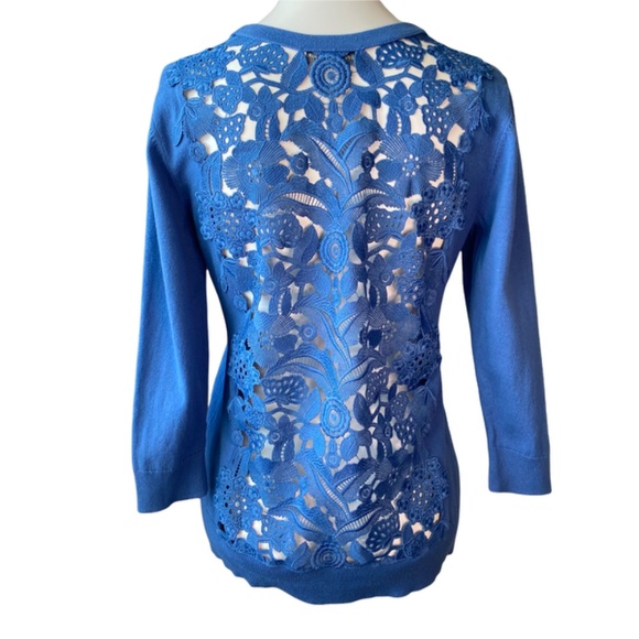 Christopher & Banks Lace Back V-Neck 3/4 Sleeve Button Front Cardigan - Picture 1 of 5